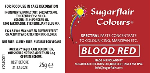 Sugarflair Spectral Blood Red Food Colouring Paste, Highly Concentrated for Use with Sugar Pastes, Buttercream, Royal Icing or Cake Mix, Vibrant Colour Dye - 25g (Pack of 5)