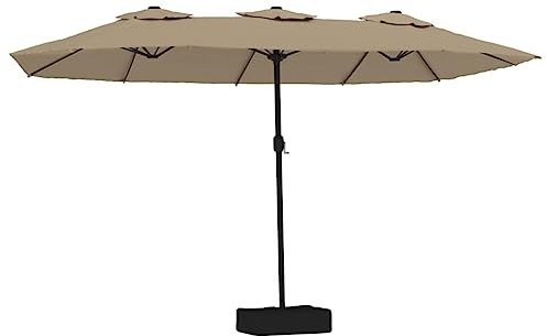 vidaXL Sombrilla Doble de Jardín con Luces LED, Parasol Protector de Sol, Refugio Solar, Paraguas para Patio Exterior, Gris Taupe 449x245 cm