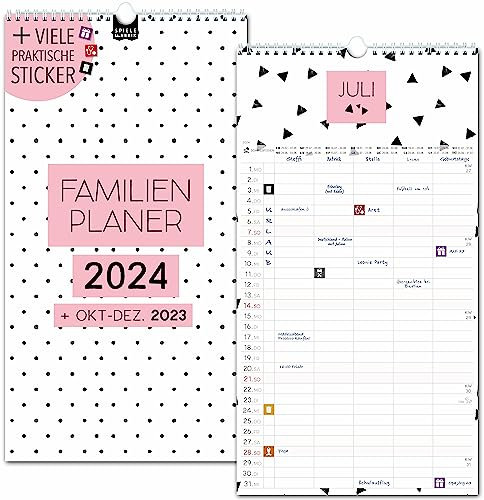 Familienkalender 2025 5 Spalten SCHWARZ-WEIß COLOUR Familienplaner 2025 und Okt-Dez 2024 Wandkalender 23 x 43cm Planer Familie 2025 Wandplaner STICKER Recycling Urlaub Pflanzkal. black white (2024)
