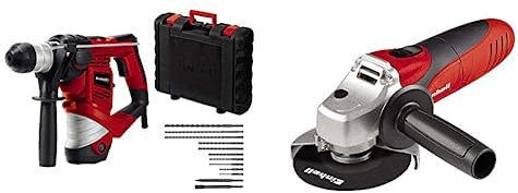 Einhell Martillo perforador TC-RH 900 Kit(900W, 4100min.-1 veloc. impacto,3J, perforación con martillo,taladrado y cincelado con fijación cincel,incl juego broca y cincel de 12pcs,maletín) + Amoladora