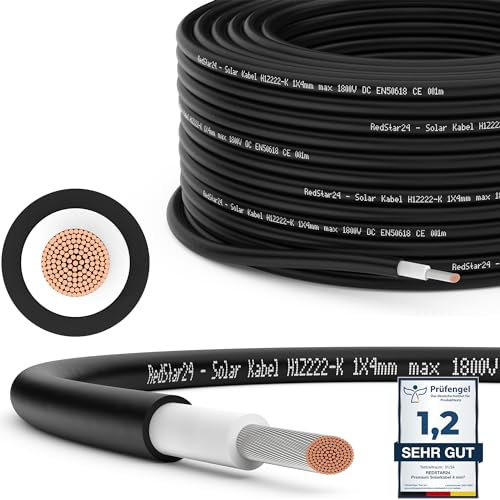 RedStar24 Premium Solarkabel 4mm² Schwarz - 50m - TÜV SÜD geprüft - UV-beständig, flexibel, Photovoltaik Kabel, PV Kabel, Solar Anschlusskabel für Solarpanel, Wechselrichter & Laderegler - langlebig