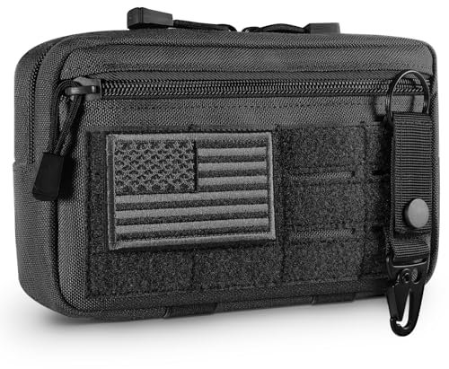 FRTKK Taktische Molle Admin Pouch Utility Laser Cut EDC-Werkzeugtasche horizontale modulare Taschen enthalten US-Flagge Patch und Schlüsselanhänger (schwarz)