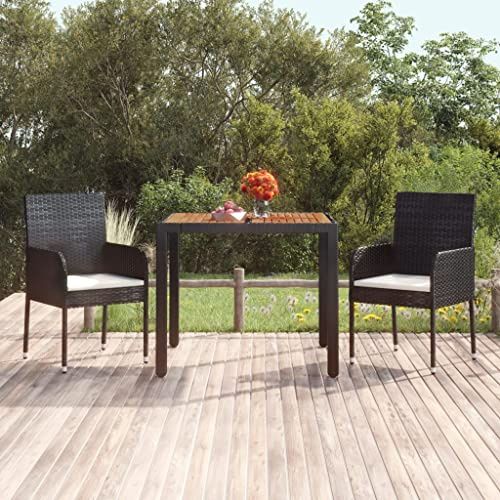 FIRBNUS Gartentisch, schwarze Holzplatte, 90 x 90 x 75 cm, Polyrattan, Tisch für den Außenbereich, Rattan-Tisch, Holztisch, Holztisch, Outdoor-Tisch, quadratischer Tisch