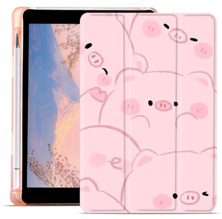 JOYLAND Cute Piggy Case for iPad (A16) 11th Generation 2025 27.9 cm/iPad 10th Generation 2022 27.7 cm with Pencil Holder Pink TPU Foldable Smart Stand Back Cover, Auto Wake/Sleep Full Body Protection