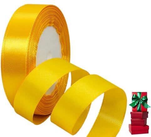 Golden Yellow Ribbon 20mm Satin Ribbons for Gift Wrapping,22m Cake Balloon Ribbon Silk Ribbons Yellow for Crafting,Christmas,Wedding,Hair Bow,Bouquet,Party,Cake Decoration