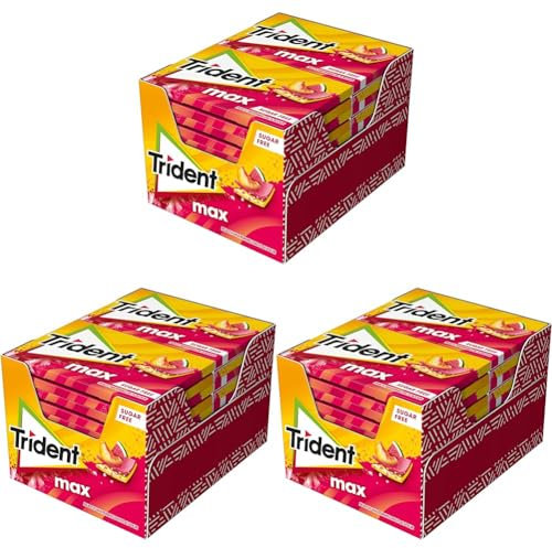 Trident Max Melocotón y Sandía - Chicles sin Azúcar con Sabor a Melocotón y Sandía- Paquete de 36 Envases de 23 g