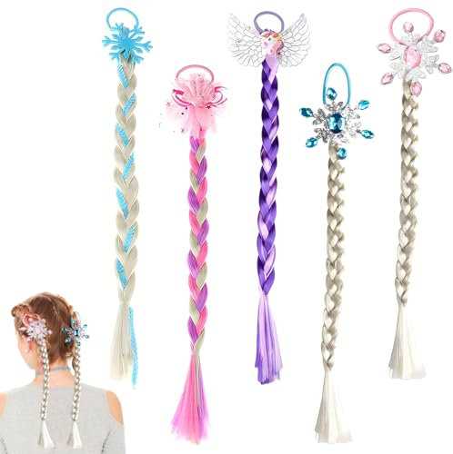 Vueinrg 5 Stück Bunte Haarsträhnen Kinder Haarreif Prinzessin Zopf Haarverlängerung Geflochtene Zopf Mädchen Perücke Pferdeschwanz Haarteil Animation Cosplay Kinderperücke für Party Kostüm