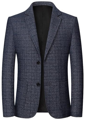Sakko Blazer sportif vintage à carreaux coupe droite décontractée moderne vestes rayées pour homme printemps automne veste de costume pour mariage, fête, remise de diplôme d'affaires, Bleu-14., M