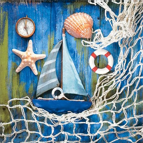 Servietten Papier 33x33cm 3-lagig 20 Stück Maritim - hochwertig & nachhaltig - Einweg Motivservietten Geburtstagservietten - Segelboot Papierservietten für Hochzeit Geburtstag Alltag - Blau