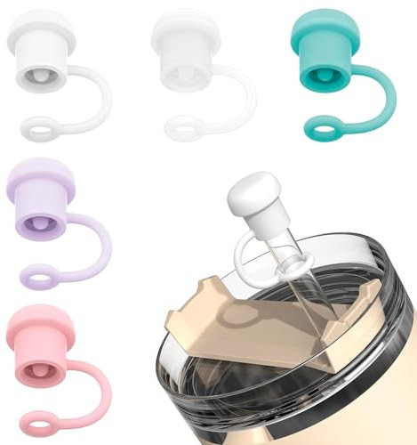 5 Pcs Silicone Straw Cap Straw Covers Reusable Silicone Straw Covers Cute Straw Protectors Compatible Cup Straw Covers Dust and Spillproof (Five Colors)