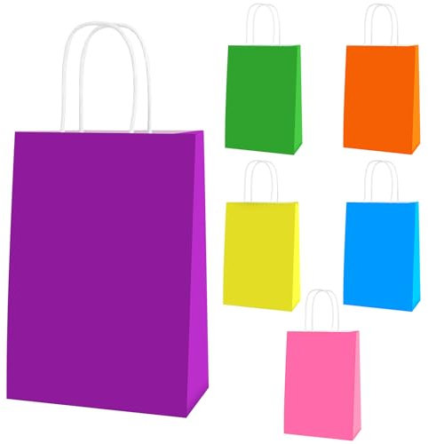 Kasanni Sacchetti Carta Regalo in Confezione da 30 pezzi, Sacchettini Compleanno Bambini in 6 Colori, Buste di Carta con Manici, per Confezioni Regalo, Feste, Compleanni, Natale 20 x 14 x 8 cm