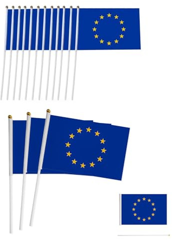 HSIXHAF 20 pcs European Union Flagge,Handgehaltene Mini-Flagge,Kleine European Union Flagge,Mini EU Flaggen,European Union Stick Flagge,Handgehaltene Stick Flaggen,für Paraden,Karneval,Party