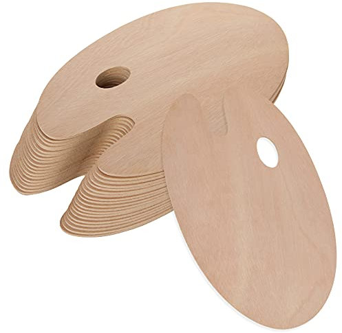 GBACHOOSE Paquete de 20 paletas de pintura de madera, paleta de pintura de madera al óleo, paleta de pintura de artista ovalada con agujero para el pulgar, paleta de arte para niños, adultos,