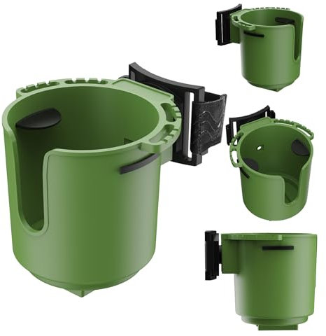 Multi-Angle Adjustable Cup Holder, Universal Cup Holder for Wheelchairs, Walkers, Strollers, Golf Carts & Camping - Clamp Fits 0.85-1.75 Inches (Green, Medium)