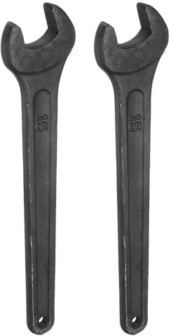 sourcing map 2pcs Single Open Ended Spanner Wrench, 15mm, Thicken Carbon Steel Open End Wrench Tool for for Automotive Repair and Furniture Assembly, Black