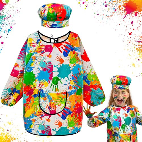 wokdsbl Malkittel Kinder 8-10 Jahre - Wasserdichtes Lätzchen zum Bemalen - Malerkittel Kind Malkittel Schule Maleranzug