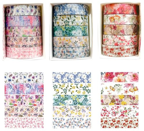 Rumgug Washi Tape Set, Glitzernde Dekoratives Klebeband Bunte Glitzernde Bänder DIY Papier Tape, Glitzer Funkelnd Dekoratives Bunt Masking Dekrativer Bastelband für DIY (15 Rollen)