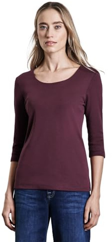 Street One Damen A317588 Basic T-Shirt mit 3/4 Arm, Mulberry red, 38