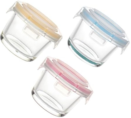 BEBEMOKO Lot de 3 récipients hermétiques en verre scellés pour aliments pour bébé - Couvercles de conservation - Mini bocaux de conservation - Fournitures de cuisine pour bébé