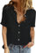 Niwicee Womens Blouse Summer Cotton Shirts Casual V Neck Short Sleeve Tops Elegant Solid Color Button Down Basic Loose Tunic T Shirts Tops with Pocket(Black,S)