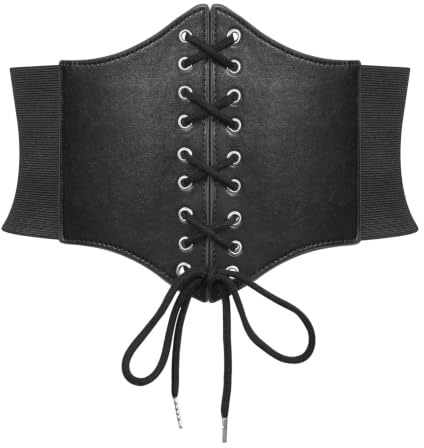 Waist Wow Damen Tied Waspie Gürtel,Breiter Schnürgürtel Korsett Elastische Taille Gürtel Karneval Kostüm, Schwarz, Fit Taillengröße 70cm-76cm