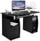 GYMAX Scrivania per Computer, 120 x 55 x 85 cm, Tavolo Porta PC, Cassetti, Vassoio per Tastiera, Ripiano per Stampante, Scrittoio per Studio Ufficio Lavoro (Nero)