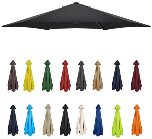 2m-3.5m Replacement Parasol Canopy, Umbrella Replacement Fabric, Garden Umbrella Replacement Cover, Outdoor Replacement Fabric, 6/8 Arms, replacement parasol fabric cover for Garden Umbrella(Black,8ri