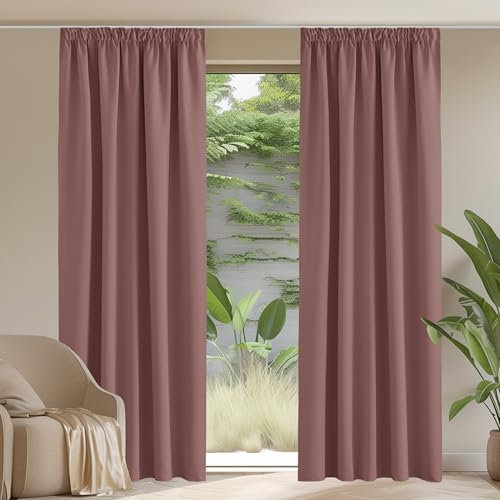 PONY DANCE Tende Oscuranti Camera da Letto Tende per Interni Moderne Decorazioni Curtains Termica per Soggiorno con Fettuccia 2 Pannelli 140x260 CM, Rosa Selvatica