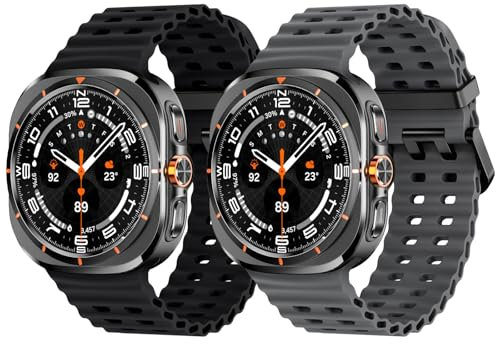 Joehwerr 2 Pack Sport Strap Compatible with Samsung Galaxy Watch Ultra 47mm (2024/2025) Strap, Soft Sport Silicone Breathable Wristband Men Women