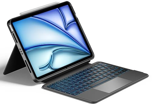 HOU Clavier Rotative pour iPad Air 13 (M3/M2) 2025, Coque Magnétique Détachable avec Clavier pour iPad Pro 13 M4 et 12.9 (6e/5e/4e/3re Gén), avec Pavé Tactile, Rétroéclairage - Noir