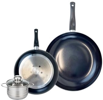 ELO 9734150 Batterie de cuisine 3 pièces, Ensemble de 2 Poêles de cuisson 24 et 32 cm et 1 faitout 12 cm Elo Prima Brillant, inox, induction