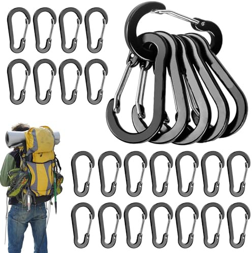 QITIXI:OU Karabinerhaken, 28 Stück, Schwarz 50mm/1.96'' Mini Karabiner, Aluminium, für Rucksack, Lanyard, Outdoor, Camping, Wandern