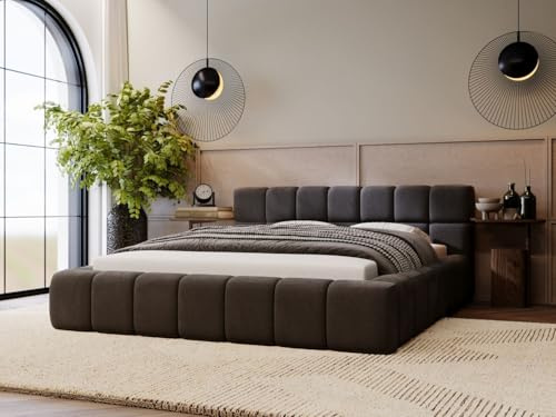 GRAINGOLD Alicante Bett 160x200, Polsterbett mit Bettkasten, Polsterbett mit Stauraum, Velour, mit Lattenrost, mit Kopfteil, ohne Matratze (Dunkelgrau, 160x200)
