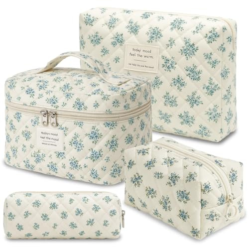 KELAV 4er Set Kosmetiktasche mit Blumenmuster, Kulturbeutel Damen groß & praktisch, Schminktaschen Set für Reise, Alltag, Make-up, Hygieneartikel​