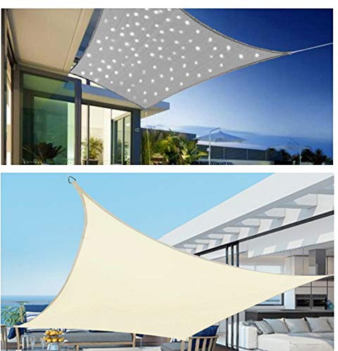 Sonnensegel, wasserdicht, rechteckig, mit LED-Lichtern, Polyester, für Garten, Balkon, Terrasse, Beige, 2 x 4 m, UV-Schutz und einfache Installation