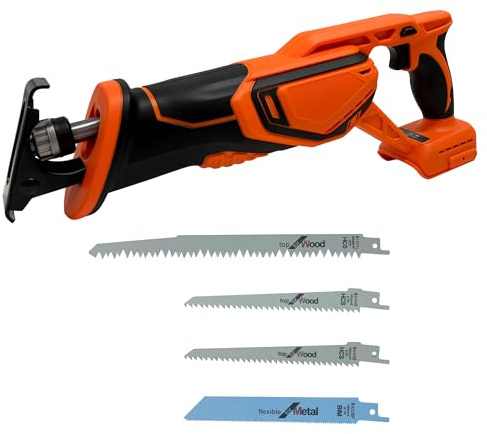 Brushless Reciprocating Saw Compatible with DEWALT 20V Battery, 3500 RPM | Includes 4 blades and tool-free blade installation for cutting wood, metal and PVC.
