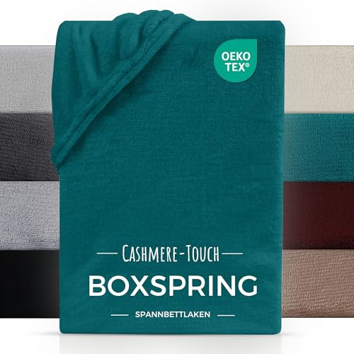 Carpe Sonno warmes Spannbettlaken Boxspringbett & Wasserbett 180-200 x 200-220 cm - Plüsch Bettlaken Winter - kuschelig weich, bügelfrei & Ökotex Zertifiziert bis 34cm Höhe, Cashmere Touch - Petrol