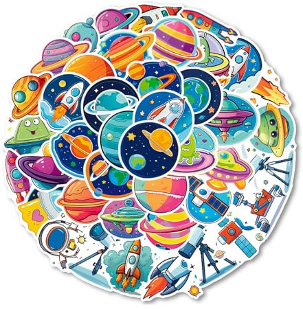 50 Stück Astronauten Weltraum Sticker, Weltraumaufkleber für Kinder, Rakete Teleskop Motiven Planeten Aufkleber, für Flasche, Laptop, Handyhülle, Koffer, DIY Fotoalbum