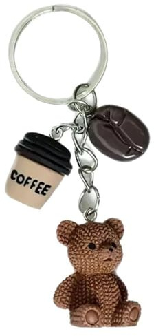 SHYCown Cute Brown Bear & Coffee Theme Keychain - Resin Coffee Bean/Cup Charm Key Ring Accessory for Backpacks,Keys & Purses