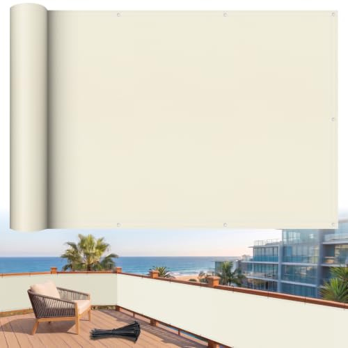 Shade&Beyond Balkon-Sichtschutz Wetterfest 90 x 600 cm, Creme | Balkonverkleidung Balkonbespannung Blickdicht Windschutz ohne Bohren mit Ösen, UV-Schutz für Balkongeländer