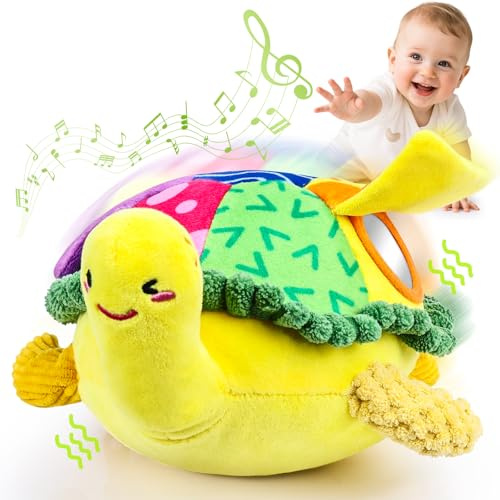 Esjay Montessori Baby Spielzeug 6 7 8 9 10 Monate, Krabbelspielzeug Musikalische Hüpfen Aufzeichnung Schildkröte für Bauchlage Tummy Time, Babyspielzeug Geschenk für 1 Jahr Jungen Mädchen