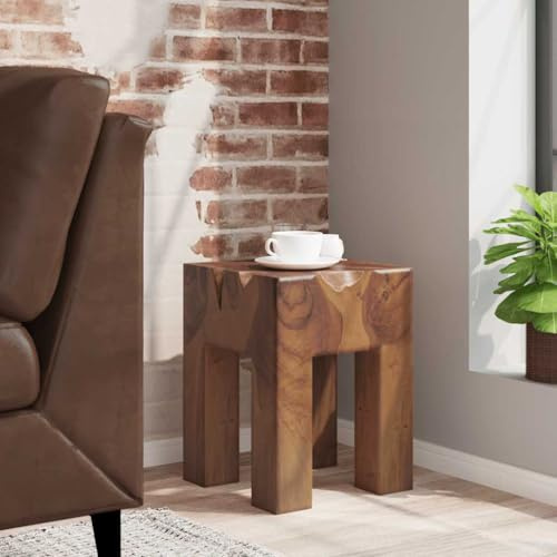 Owoxanthellate Teakholz Hocker handgefertigt 30x30x40 cm rustikaler Sitzwürfel für Wohnzimmer Camping Balkon und Garten bis 110 kg