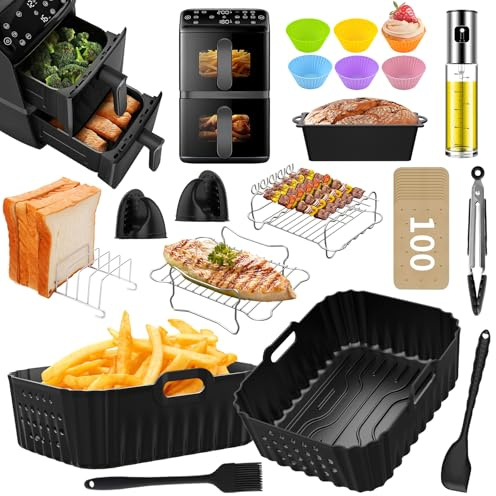 Airfryer Accessories for Philips Airfryer 4000 Series Stacked Dual Basket Hot Air Fryer NA460/00 NA462/70, 2 x Silicone Mould Hot Air Fryer 10 L, Other Accessories Included