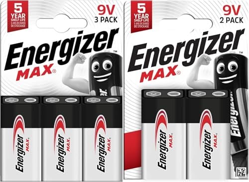 Energizer Max - Pile 9V (Lot de 5) - Alcaline Neuf Volts - Énergie longue durée - pour Les Détecteurs de Fumée et Les Radios - Emballage 100% recyclable et sans plastique - Conservation 5 ans