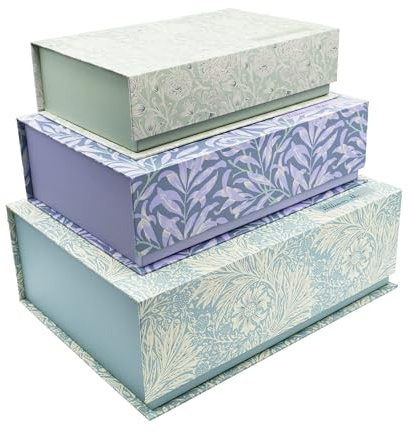 William Morris Set of 3 Nesting Storage Boxes | Marigold, Willow Bough & Tulip Designs | Premium Decorative Keepsake Boxes with Magnetic Closures | Elegant Home Storage Solution