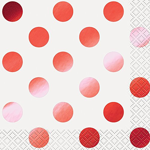 Foil Red Polka Dot Cocktail Napkins, Pack of 16