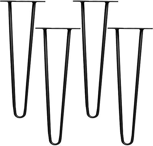 Melko 4 Stück Hairpin Legs Haarnadel Tischbeine aus 12mm Stahl Tischfuß inkl. Bodenschoner | Höhe 86 cm, 2 Streben, Schwarz