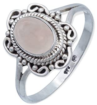 mantraroma Ring Damen Silber 925 Rosenquarz Edelstein rosa ausgefallen verspielt