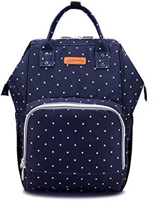SONARIN Multifunktions Baby Wickelrucksack, Wickeltasche,Reise-Rucksack-Organizer mit Flasche isoliert Taschen,USB-Schnittstelle,Wasserdicht, Große Kapazität, Stilvoll,Ideal Geschenk(Blau & Punkt)