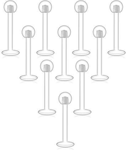 D.Bella 16G Lippenpiercing Stecker Retainer Durchsichtig Plastik Labret Ring Retainer Flexible Bioflex Ohrstecker Tragus Helix Daith Piercing Retainer Kunststtoff Cartilage Ohrpiercing